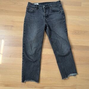 Gap Cheeky Straight High Rise 28 / 6 Petite Black Button Fly Raw Hem